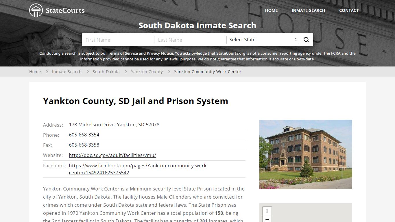 Yankton Community Work Center Inmate Records Search, South ...