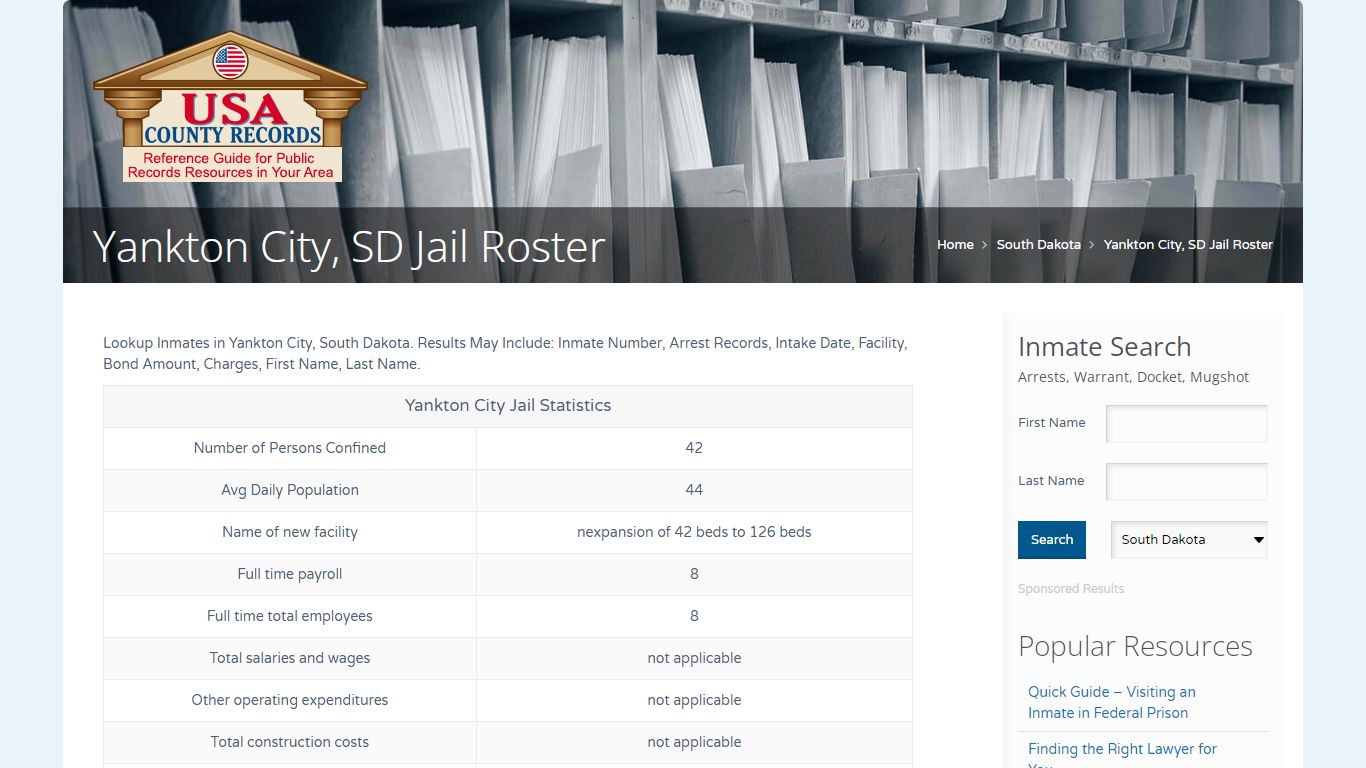 Yankton City, SD Jail Roster | Name Search